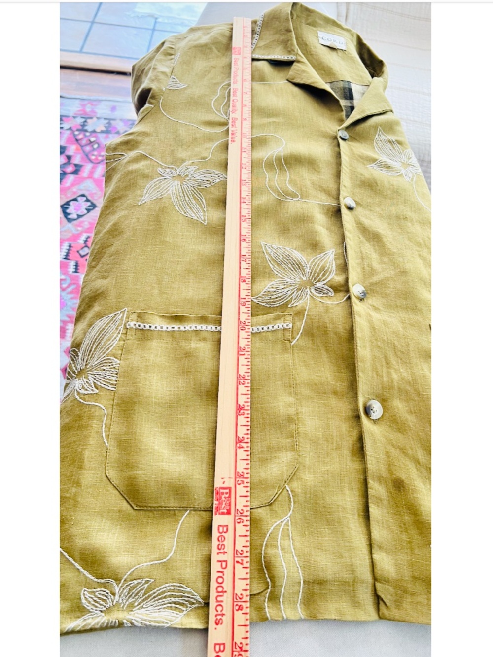 CORD STUDIO India 'Bloomer' Embroidered Linen Floral Jacket in Mustard - S - Picture 11 of 11